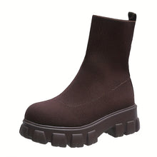 Load image into Gallery viewer, Women's Thick-soled Short Boots, Knitted Round Toe Shoes