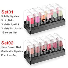 Load image into Gallery viewer, 18Pcs Capsule Pills Lipstick Mini Lip Stick Packs Matte Lipstick Set for Women, DNM Dark Sexy Red Mini Matte Lipstick Makeup Set Waterproof Long Lasting labiales mate 24 horas originales lapiz labial