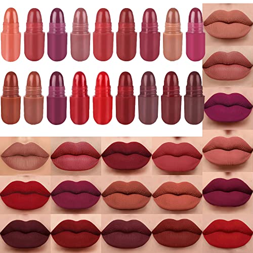 18Pcs Capsule Pills Lipstick Mini Lip Stick Packs Matte Lipstick Set for Women, DNM Dark Sexy Red Mini Matte Lipstick Makeup Set Waterproof Long Lasting labiales mate 24 horas originales lapiz labial