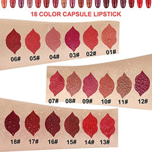 Load image into Gallery viewer, 18Pcs Capsule Pills Lipstick Mini Lip Stick Packs Matte Lipstick Set for Women, DNM Dark Sexy Red Mini Matte Lipstick Makeup Set Waterproof Long Lasting labiales mate 24 horas originales lapiz labial