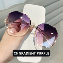 Load image into Gallery viewer, 2022 Fashion Tea Gradient Sunglasses Women Ocean Water Cut Trimmed Lens Metal Curved Temples Sun Glasses Female UV400