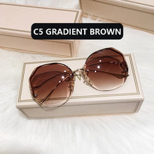 Load image into Gallery viewer, 2022 Fashion Tea Gradient Sunglasses Women Ocean Water Cut Trimmed Lens Metal Curved Temples Sun Glasses Female UV400