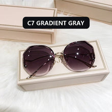 Load image into Gallery viewer, 2022 Fashion Tea Gradient Sunglasses Women Ocean Water Cut Trimmed Lens Metal Curved Temples Sun Glasses Female UV400