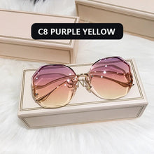 Load image into Gallery viewer, 2022 Fashion Tea Gradient Sunglasses Women Ocean Water Cut Trimmed Lens Metal Curved Temples Sun Glasses Female UV400