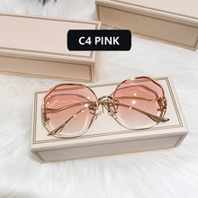 Load image into Gallery viewer, 2022 Fashion Tea Gradient Sunglasses Women Ocean Water Cut Trimmed Lens Metal Curved Temples Sun Glasses Female UV400