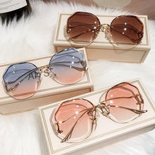 Load image into Gallery viewer, 2022 Fashion Tea Gradient Sunglasses Women Ocean Water Cut Trimmed Lens Metal Curved Temples Sun Glasses Female UV400