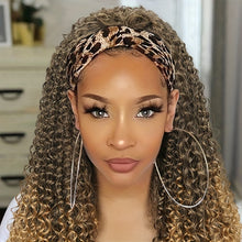 Load image into Gallery viewer, Ombre Blonde Curly Headband Wigs for Women Honey Blond Soft Hair Afro Curl Coily Synthetic Wig Headband Wigs  (Ombre Blonde)