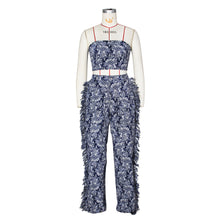 Load image into Gallery viewer, Fashion Print Women's Set Strapless Top and Wide Leg tassel Pants Summer Cargo Street Two 2 Piece Set Outfit Tracksuit
