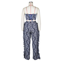 Load image into Gallery viewer, Fashion Print Women's Set Strapless Top and Wide Leg tassel Pants Summer Cargo Street Two 2 Piece Set Outfit Tracksuit
