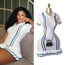 Load image into Gallery viewer, Chic Fashion  Knitted Mini Dress 2025 Summer Vintage Turn-down Collar Ruffled Party Dress