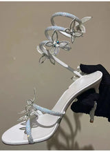 Load image into Gallery viewer, Luxury Crystal Embellished Butterfly Detail Women Sandals Sexy Coiled Strap High heels