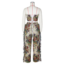 Load image into Gallery viewer, Fashion Print Women's Set Strapless Top and Wide Leg tassel Pants Summer Cargo Street Two 2 Piece Set Outfit Tracksuit