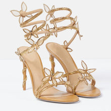 Load image into Gallery viewer, Luxury Crystal Embellished Butterfly Detail Women Sandals Sexy Coiled Strap High heels