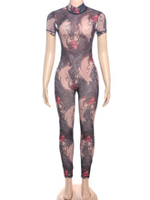 Load image into Gallery viewer, Colorful Print Jumpsuit Women Mesh  See Through Coquette Summer Backless