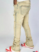 Load image into Gallery viewer, Men Jeans Long Pant Denim Flare Pants Hole Straight Trousers Slim Fit High Waist Casual Button Pocket Splice Autumn Winter