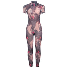 Load image into Gallery viewer, Colorful Print Jumpsuit Women Mesh  See Through Coquette Summer Backless