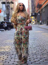 Load image into Gallery viewer, Fashion Print Women's Set Strapless Top and Wide Leg tassel Pants Summer Cargo Street Two 2 Piece Set Outfit Tracksuit