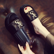 Load image into Gallery viewer, Fashion Letters Platform Slides Women's Casual Slip-On Sandals Non-Slip Indoor Outdoor Shoes Comfortable Flat Heel Slipper