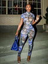 Load image into Gallery viewer, Colorful Print Jumpsuit Women Mesh  See Through Coquette Summer Backless