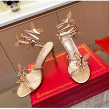 Load image into Gallery viewer, Luxury Crystal Embellished Butterfly Detail Women Sandals Sexy Coiled Strap High heels