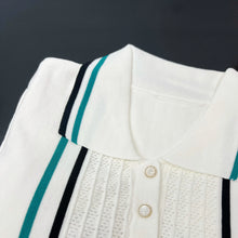 Load image into Gallery viewer, Chic Fashion  Knitted Mini Dress 2025 Summer Vintage Turn-down Collar Ruffled Party Dress