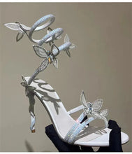 Load image into Gallery viewer, Luxury Crystal Embellished Butterfly Detail Women Sandals Sexy Coiled Strap High heels