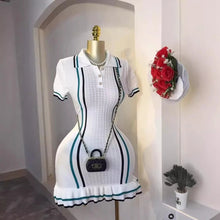 Load image into Gallery viewer, Chic Fashion  Knitted Mini Dress 2025 Summer Vintage Turn-down Collar Ruffled Party Dress