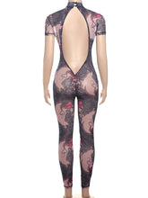 Load image into Gallery viewer, Colorful Print Jumpsuit Women Mesh  See Through Coquette Summer Backless