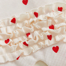 Load image into Gallery viewer, Tregren Newborn Baby Girl Valentine's Day Jumpsuit Ruffles Love Heart Zip Up Footied Pajamas with Bow Headband Infant Outfits