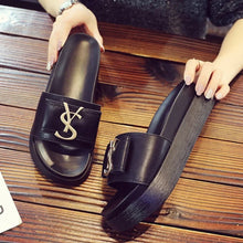 Load image into Gallery viewer, Fashion Letters Platform Slides Women's Casual Slip-On Sandals Non-Slip Indoor Outdoor Shoes Comfortable Flat Heel Slipper