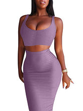 Load image into Gallery viewer, Women's Sexy Summer Outfits Bodycon Tank Top Midi Skirt 2 Piece Dress Lavender