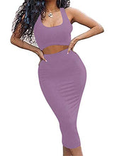Load image into Gallery viewer, Women's Sexy Summer Outfits Bodycon Tank Top Midi Skirt 2 Piece Dress Lavender
