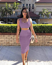 Load image into Gallery viewer, Women's Sexy Summer Outfits Bodycon Tank Top Midi Skirt 2 Piece Dress Lavender