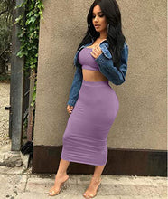 Load image into Gallery viewer, Women's Sexy Summer Outfits Bodycon Tank Top Midi Skirt 2 Piece Dress Lavender