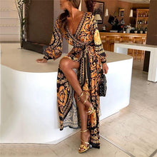 Load image into Gallery viewer, Elegant Women Sexy Deep V Neck Print Party Dress